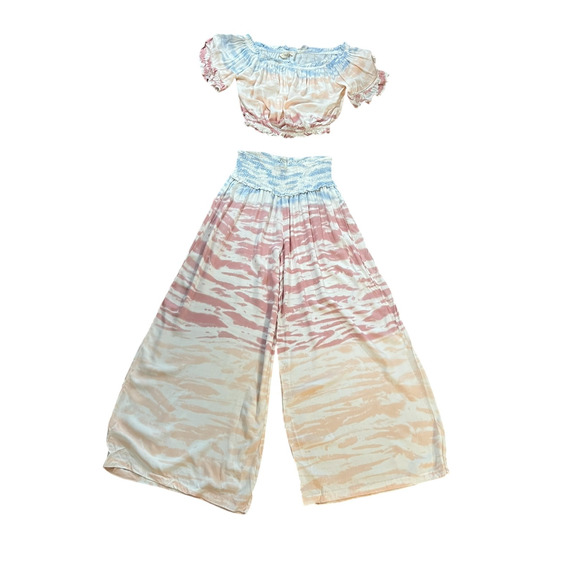 NWT Ocean Drive Tropical Beachy Wide Leg Colorful Pants Crop Top Set Size Small - Picture 1 of 7